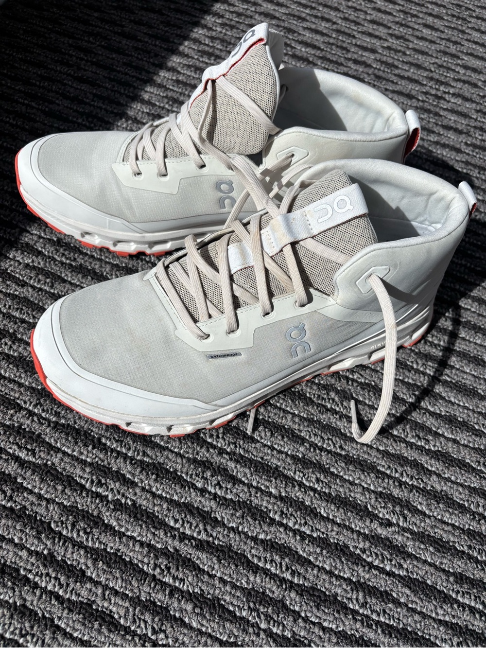 On Running Men's High-Top Athletic Sneakers in Light Gray with orange
